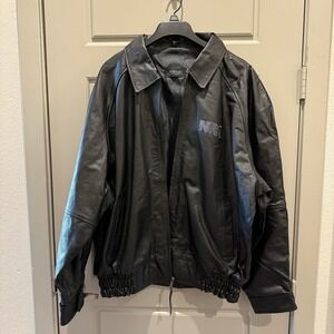 Black Leather Coat Mens 2XL  NRA National Rifle Association Embroidered Full Zip
